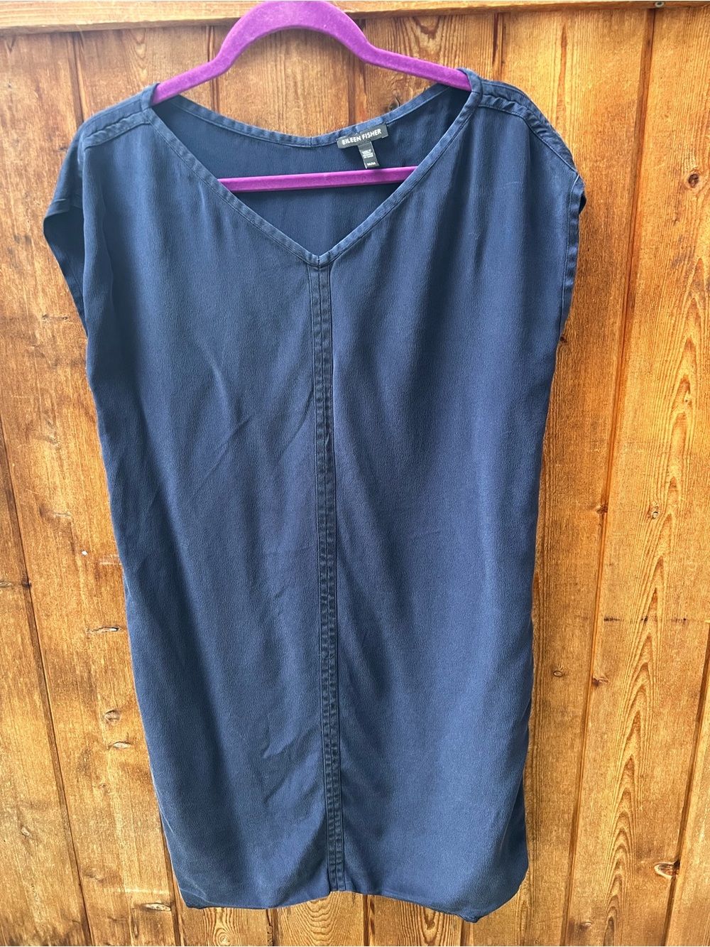 Eileen Fisher 100% Silk V-Neck Tunic Dress Size M Washed Black Minimalist - Picture 2 of 11